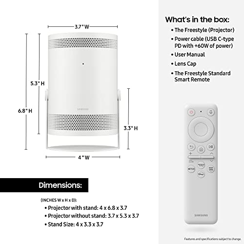 SAMSUNG Proyector portátil Inteligente Freestyle de 30 a 100 Pulgadas, FHD, HDR, Uso doméstico, Experiencia de Pantalla Grande, Sonido 360, SP-LSP3BLAXZA, Modelo 2022